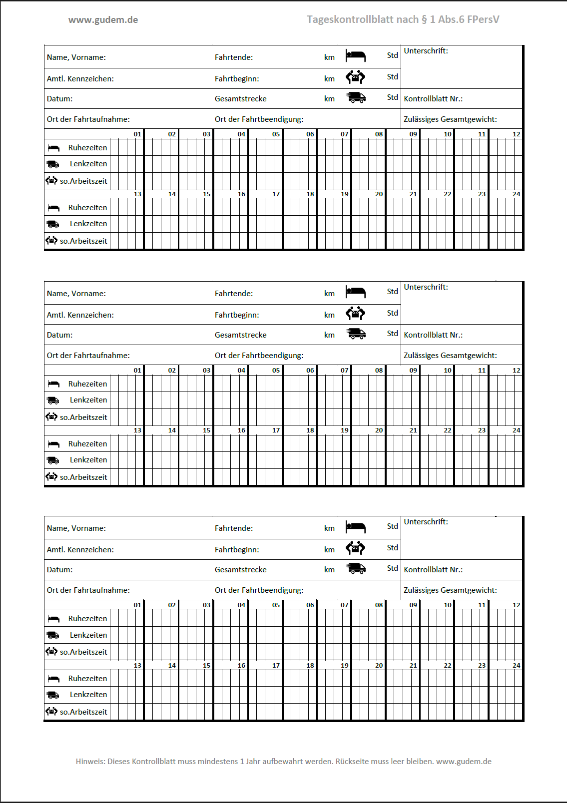 Kontrollblatt 3-Block Format Vorschau